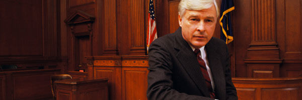 Personal injury lawyer in courtroom 